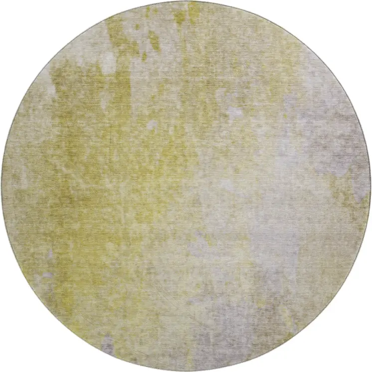 8' Gold And Gray Abstract Washable Round Rug With UV Protection