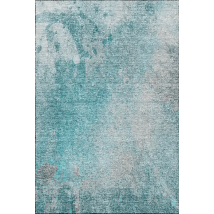 5' X 8' Teal And Gray Abstract Washable Area Rug With UV Protection