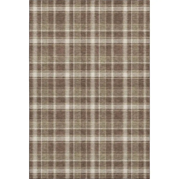 10' X 14' Chocolate And Ivory Plaid Washable Area Rug With UV Protection