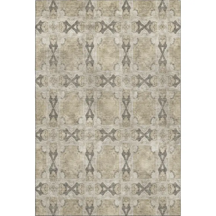 9' X 12' Beige Gray And Ivory Floral Medallion Washable Area Rug With UV Protection