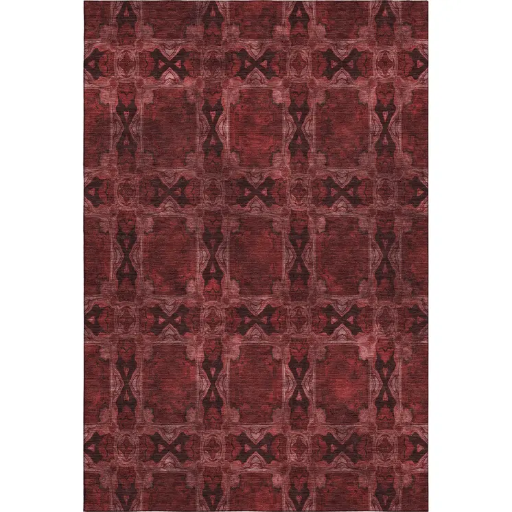 3' X 5' Burgundy Red And Gray Floral Medallion Washable Area Rug With UV Protection