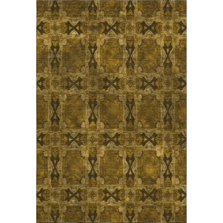 3' X 5' Chocolate And Gold Floral Medallion Washable Area Rug With UV Protection