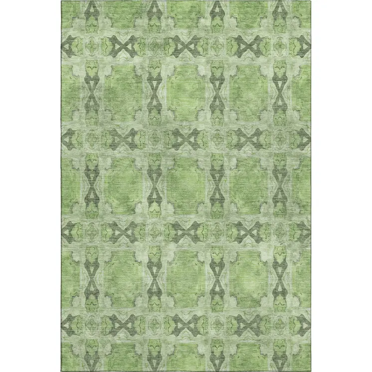 10' X 14' Green Gray And Ivory Floral Medallion Washable Area Rug With UV Protection