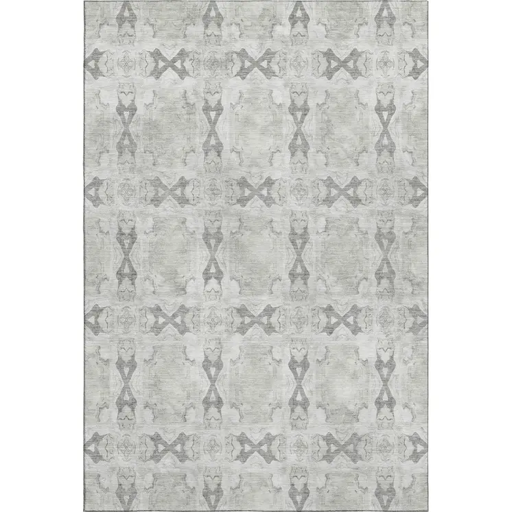 5' X 8' Ivory And Gray Floral Medallion Washable Area Rug With UV Protection