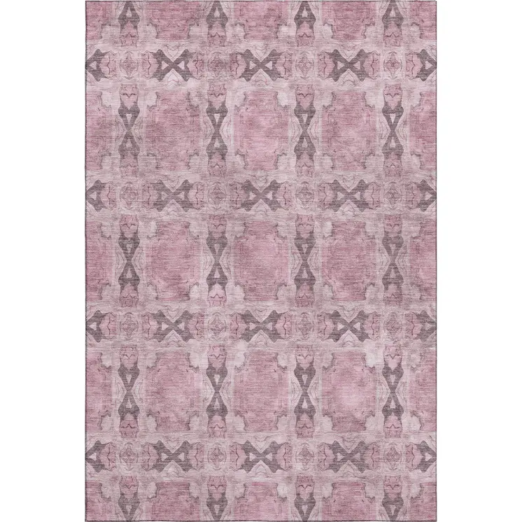 5' X 8' Pink And Gray Floral Medallion Washable Area Rug With UV Protection