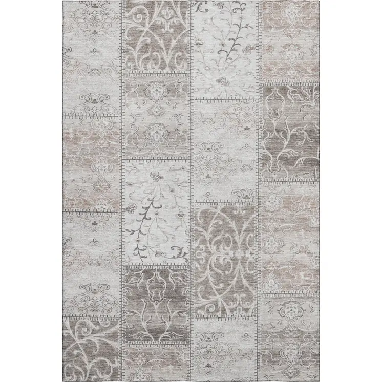 8' X 10' Taupe And Ivory Patchwork Washable Area Rug With UV Protection