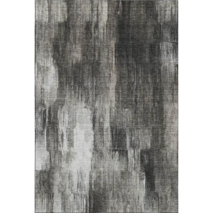 3' X 5' Gray And Ivory Abstract Washable Area Rug With UV Protection