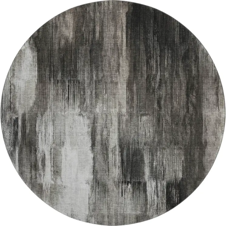 8' Gray And Ivory Abstract Washable Round Rug With UV Protection