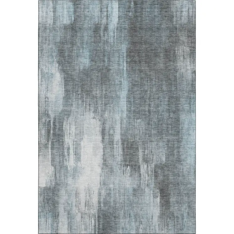 9' X 12' Teal And Ivory Abstract Washable Area Rug With UV Protection