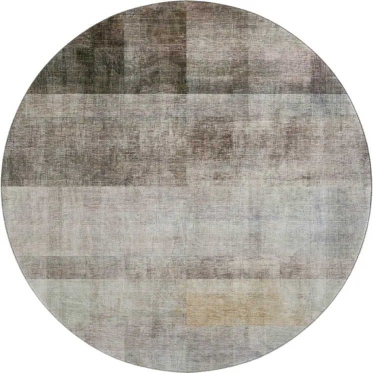 8' Brown And Ivory Abstract Washable Round Rug With UV Protection