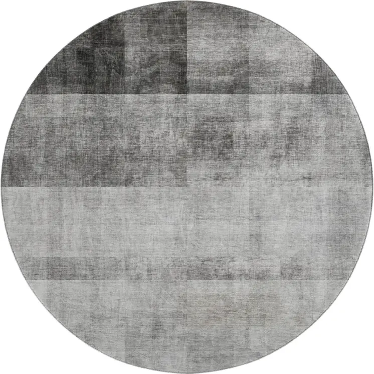 8' Gray And Ivory Abstract Washable Round Rug With UV Protection