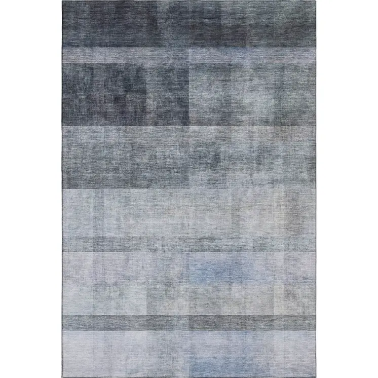 9' X 12' Navy Blue And Ivory Abstract Washable Area Rug With UV Protection