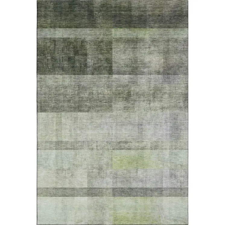 5' X 8' Olive Green And Ivory Abstract Washable Area Rug With UV Protection