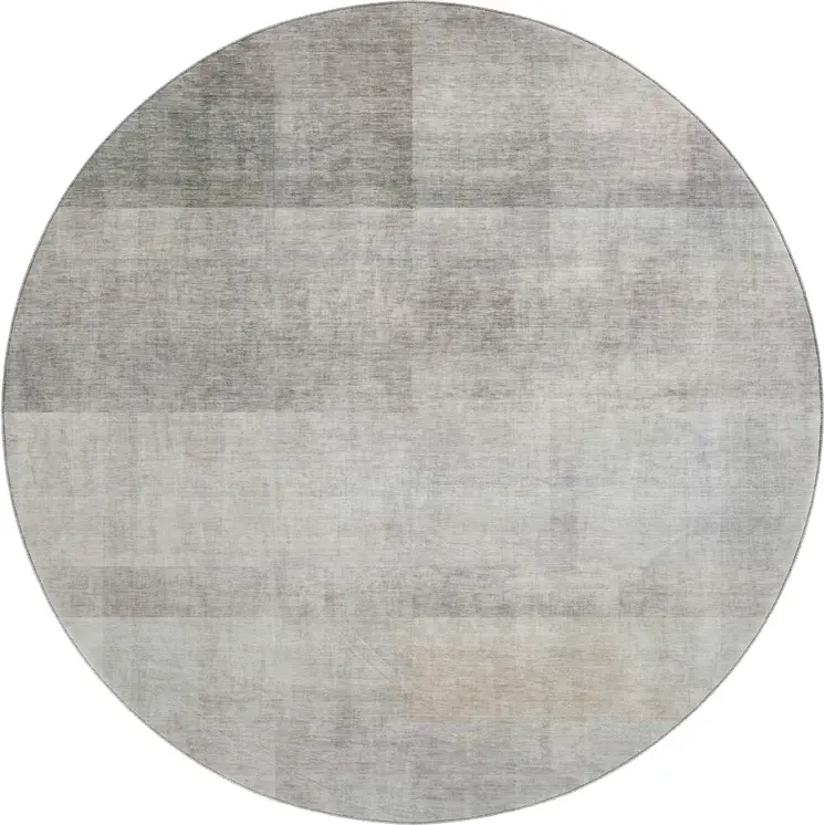 8' Taupe And Ivory Abstract Washable Round Rug With UV Protection