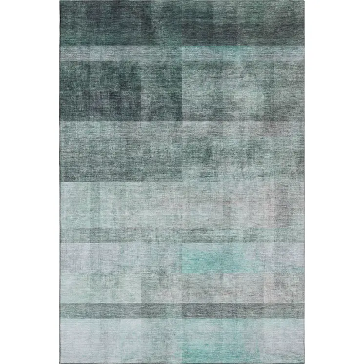 8' X 10' Teal And Ivory Abstract Washable Area Rug With UV Protection