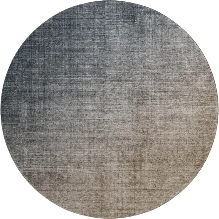 8' Gray And Brown Ombre Washable Round Rug With UV Protection