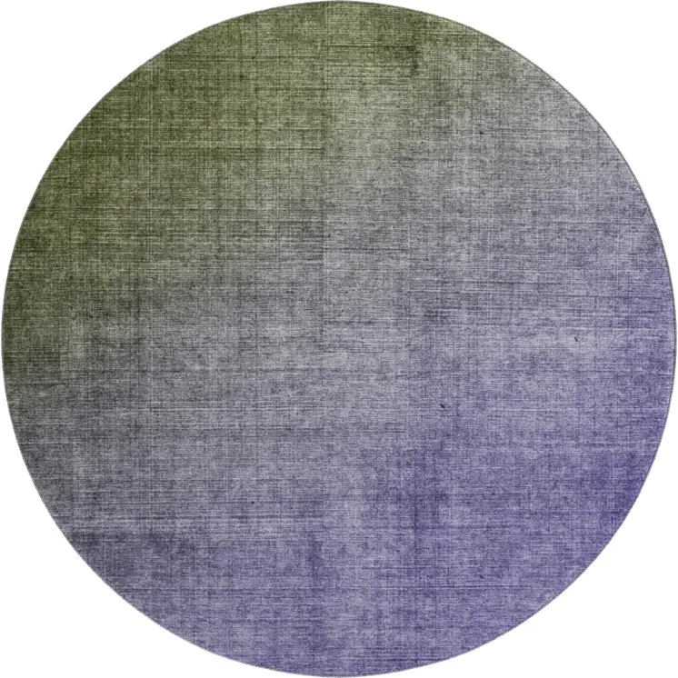 8' Olive Green And Purple Ombre Washable Round Rug With UV Protection