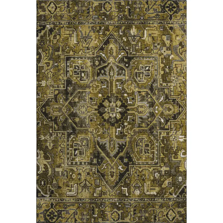 5' X 8' Brown Gray And Ivory Oriental Washable Area Rug With UV Protection