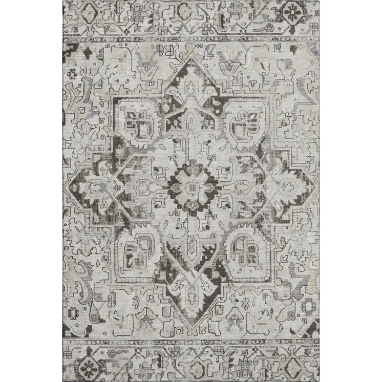 9' X 12' Ivory And Gray Oriental Washable Area Rug With UV Protection