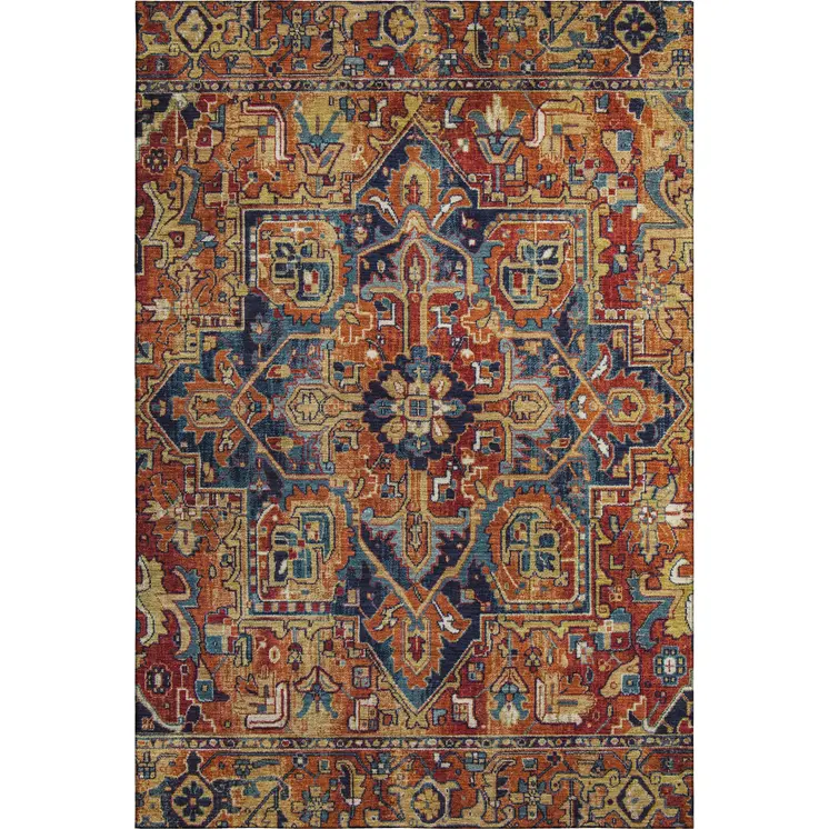 10' X 14' Rust Blue And Gold Oriental Washable Area Rug With UV Protection