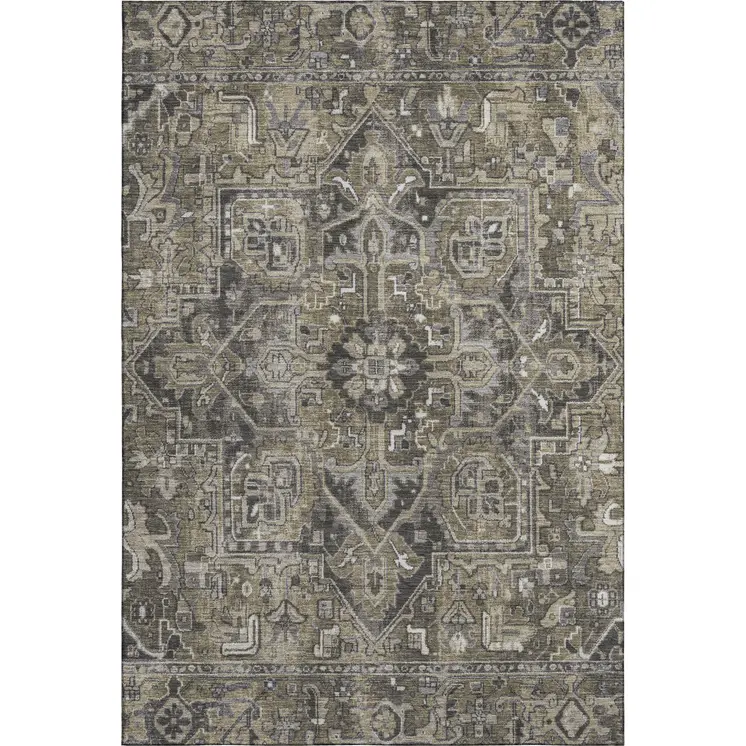 8' X 10' Taupe Ivory And Gray Oriental Washable Area Rug With UV Protection