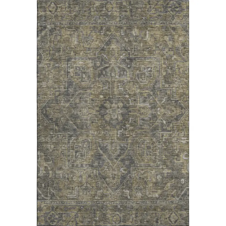 3' X 5' Chocolate And Gray Oriental Washable Area Rug With UV Protection