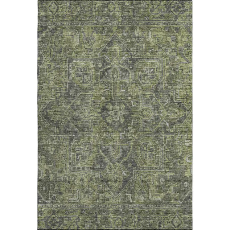 8' X 10' Green And Gray Oriental Washable Area Rug With UV Protection