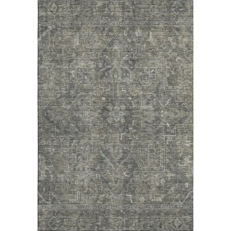 9' X 12' Coffee And Gray Oriental Washable Area Rug With UV Protection