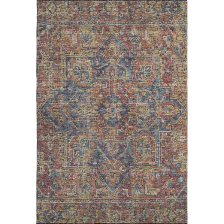 10' X 14' Red And Blue Oriental Washable Area Rug With UV Protection