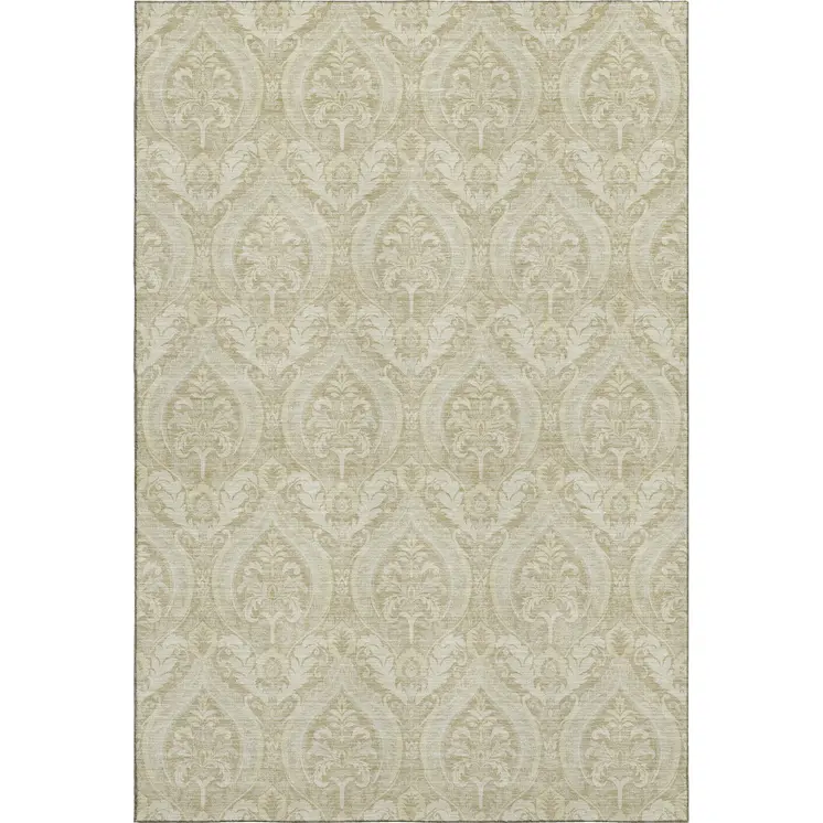 10' X 14' Beige And Ivory Floral Washable Area Rug With UV Protection