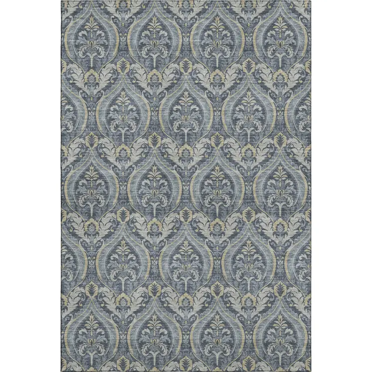 3' X 5' Blue And Ivory Floral Washable Area Rug With UV Protection
