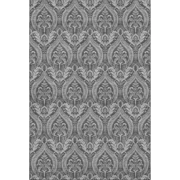 5' X 8' Gray And Ivory Floral Washable Area Rug With UV Protection