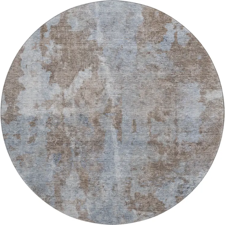 8' Brown And Ivory Abstract Washable Round Rug With UV Protection