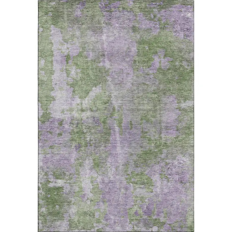 5' X 8' Green And Ivory Abstract Washable Area Rug With UV Protection