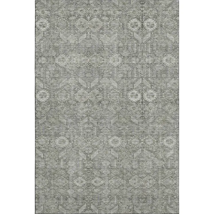 8' X 10' Gray And Ivory Tribal Washable Area Rug With UV Protection