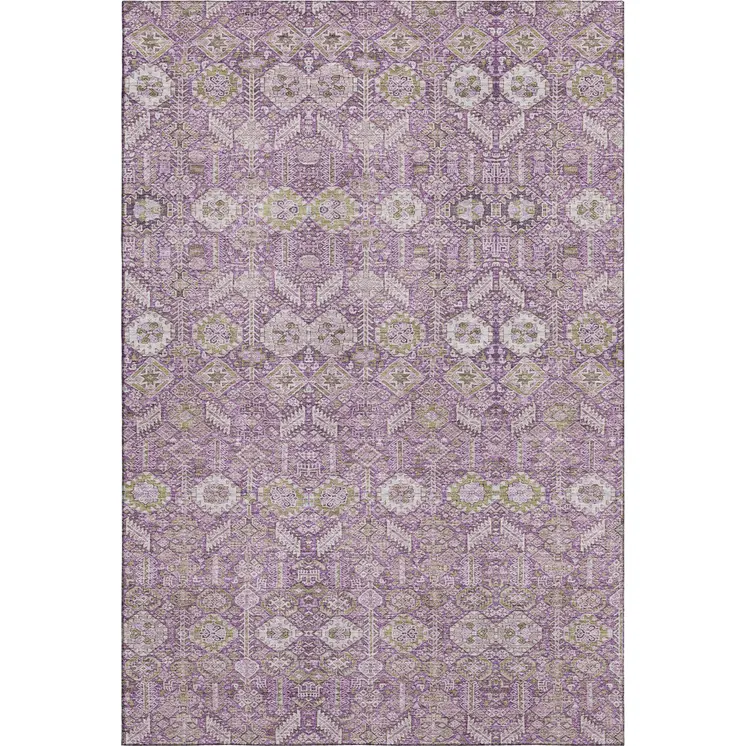10' X 14' Lavender And Ivory Tribal Washable Area Rug With UV Protection