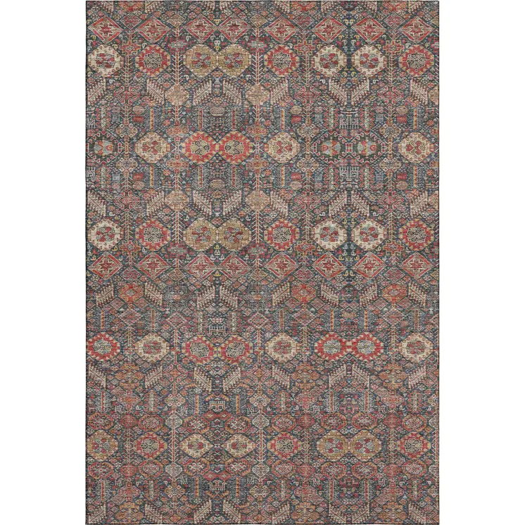 3' X 5' Red Gold And Gray Tribal Washable Area Rug With UV Protection