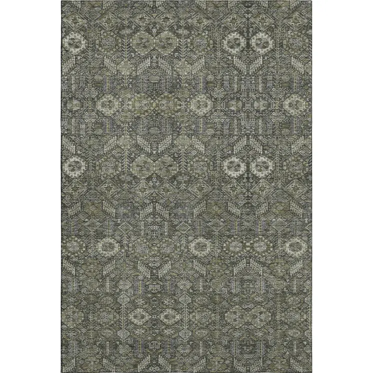 3' X 5' Taupe And Gray Tribal Washable Area Rug With UV Protection
