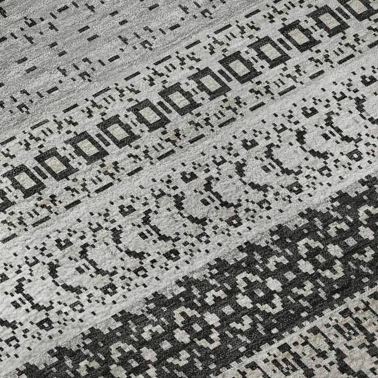 5' X 8' Black And Ivory Striped Washable Area Rug With UV Protection