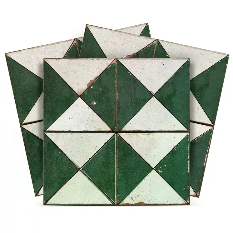 8" x 8" Green Vinyl Arabesque Peel And Stick Removable Tiles