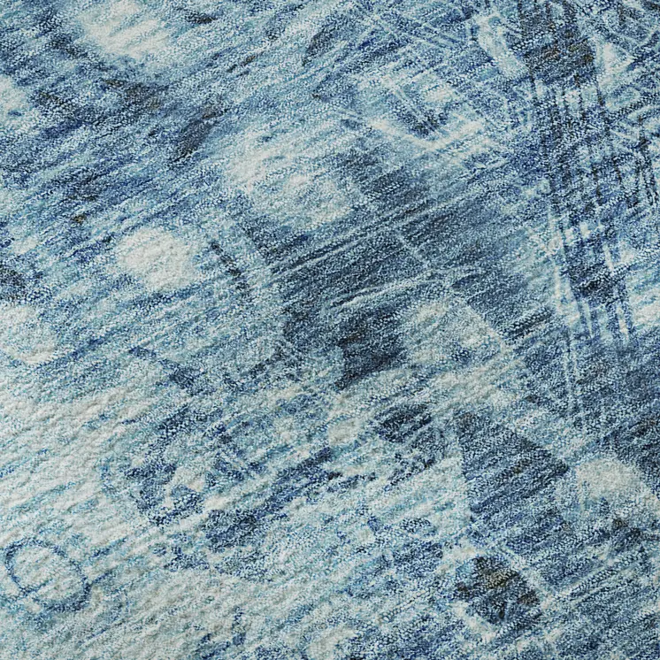 10' X 14' Blue And Ivory Ikat Washable Area Rug With UV Protection