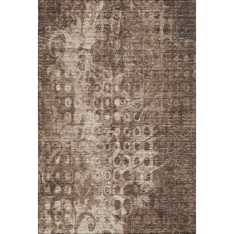 3' X 5' Chocolate And Beige Ikat Washable Area Rug With UV Protection