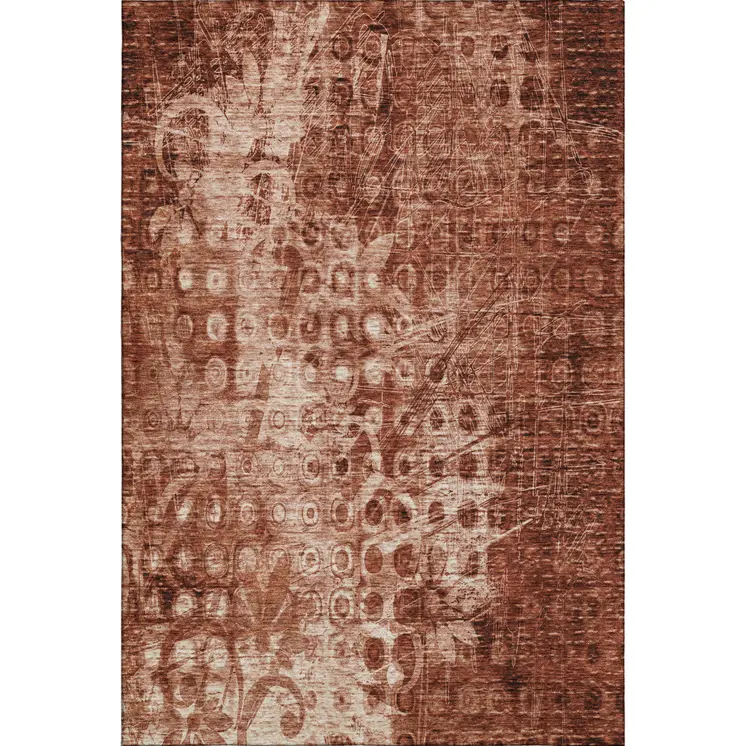 9' X 12' Chili Red And Ivory Ikat Washable Area Rug With UV Protection
