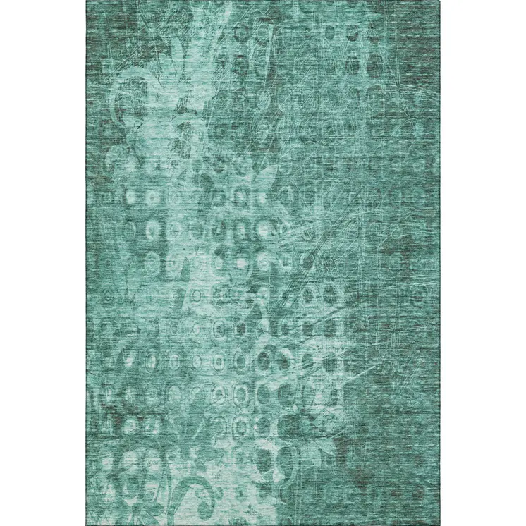 8' X 10' Teal And Ivory Ikat Washable Area Rug With UV Protection