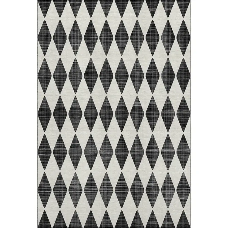 3' X 5' Black And Ivory Diamond Washable Area Rug With UV Protection