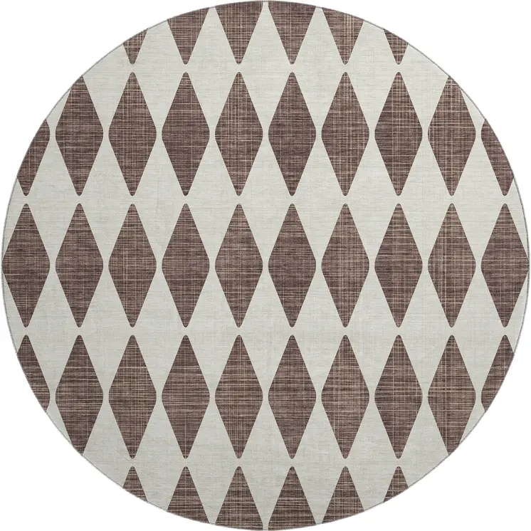 8' Brown And Ivory Diamond Washable Round Rug With UV Protection