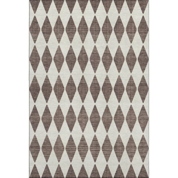 8' X 10' Brown And Ivory Diamond Washable Area Rug With UV Protection