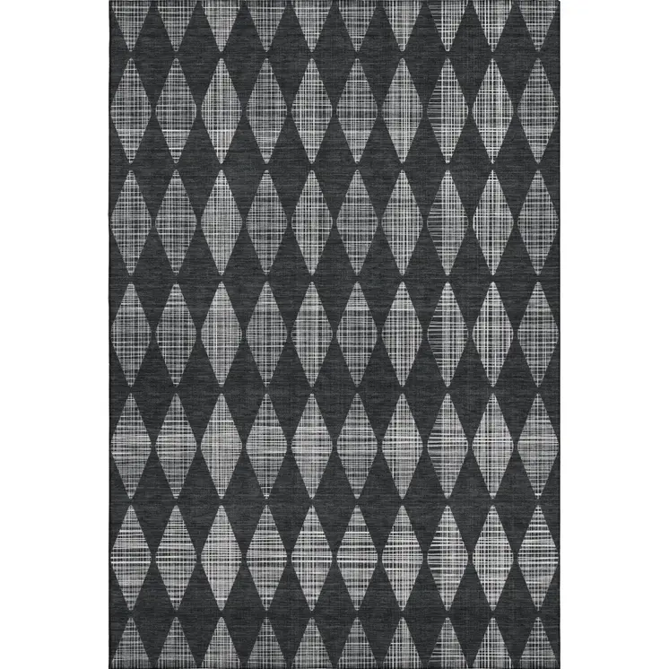 5' X 8' Charcoal And Ivory Diamond Washable Area Rug With UV Protection