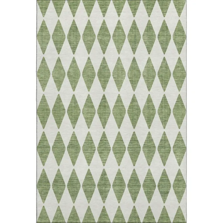 8' X 10' Green And Ivory Diamond Washable Area Rug With UV Protection