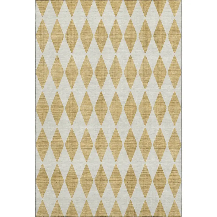 8' X 10' Gold And Ivory Diamond Washable Area Rug With UV Protection
